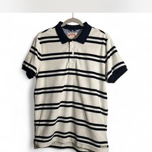 Brooks Brothers Medium White and Navy Striped Terry Cloth Polo